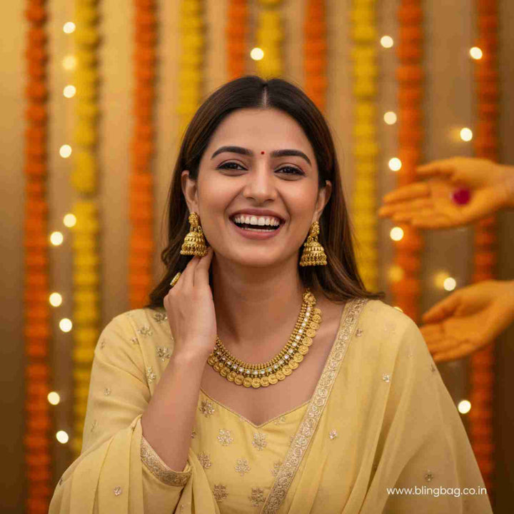 Golden Rukminiya Temple Jewellery Set - New Arrival