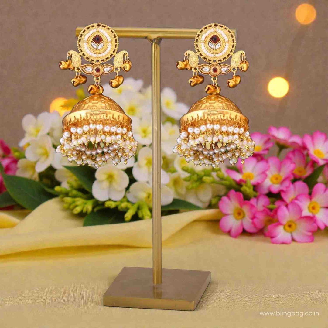 Golden Saanvii Oxidised Jhumkis