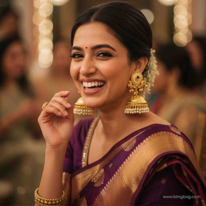 Golden Saanvii Oxidised Jhumkis