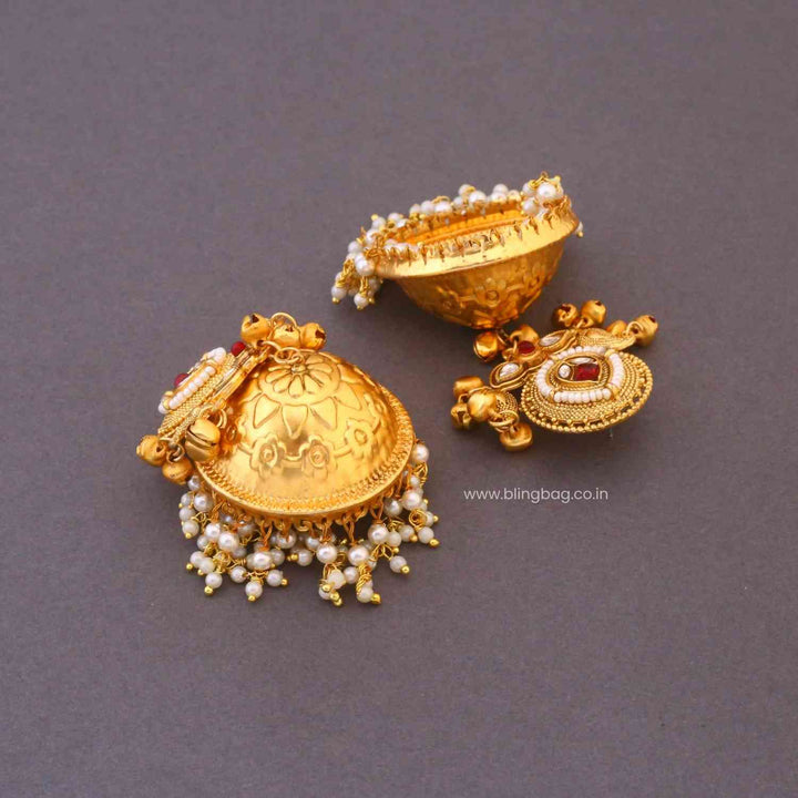 Golden Saanvii Oxidised Jhumkis