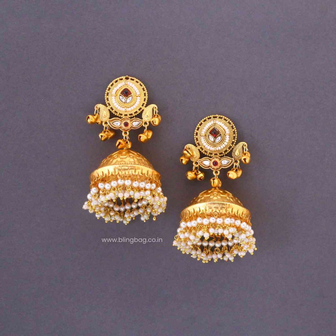 Golden Saanvii Oxidised Jhumkis