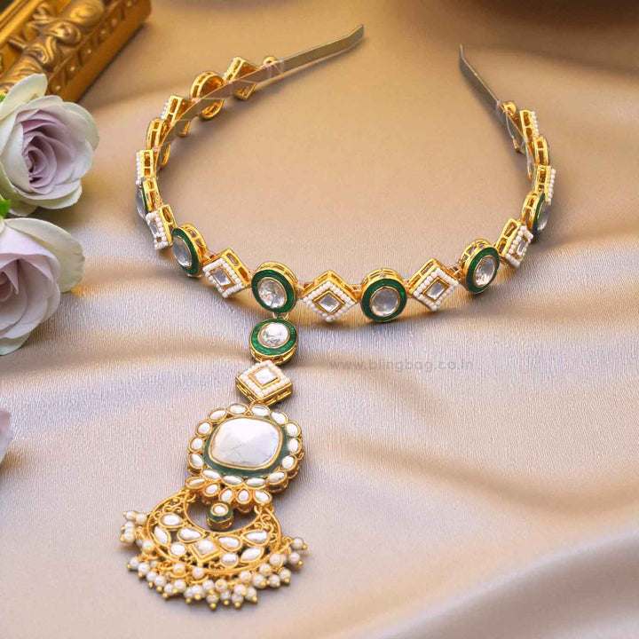 Golden Sarita Hairband With Tikka