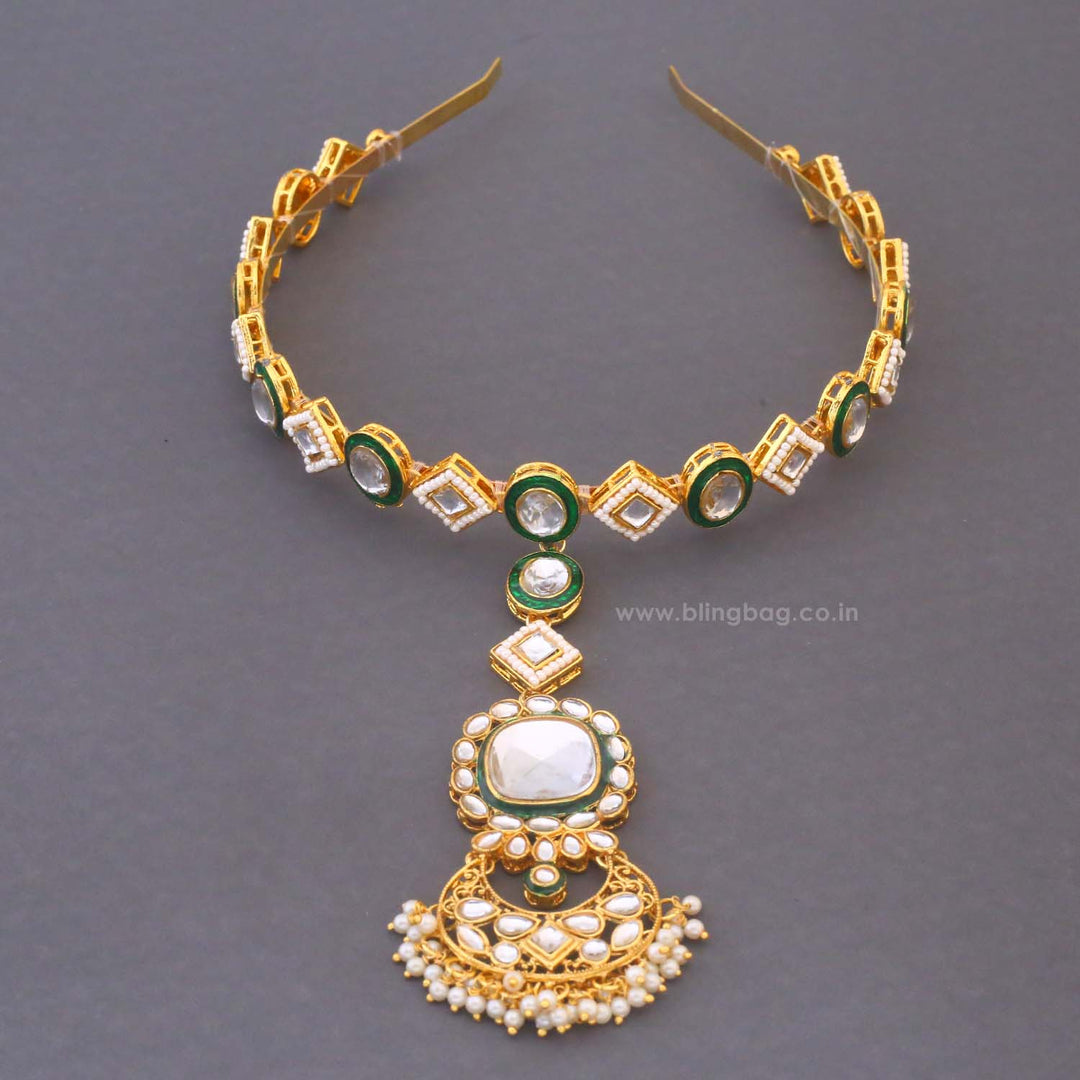 Golden Sarita Hairband With Tikka