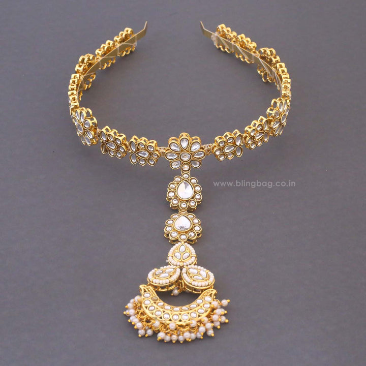 Golden Sarvani Hairband With Tikka