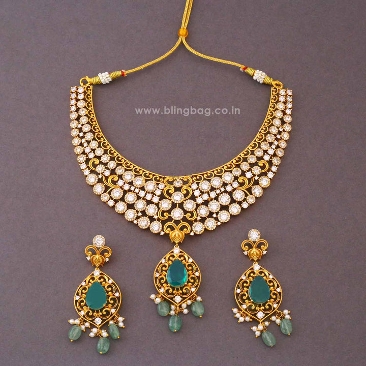 Golden Sarvika Antique Jewellery Set- New Arrival