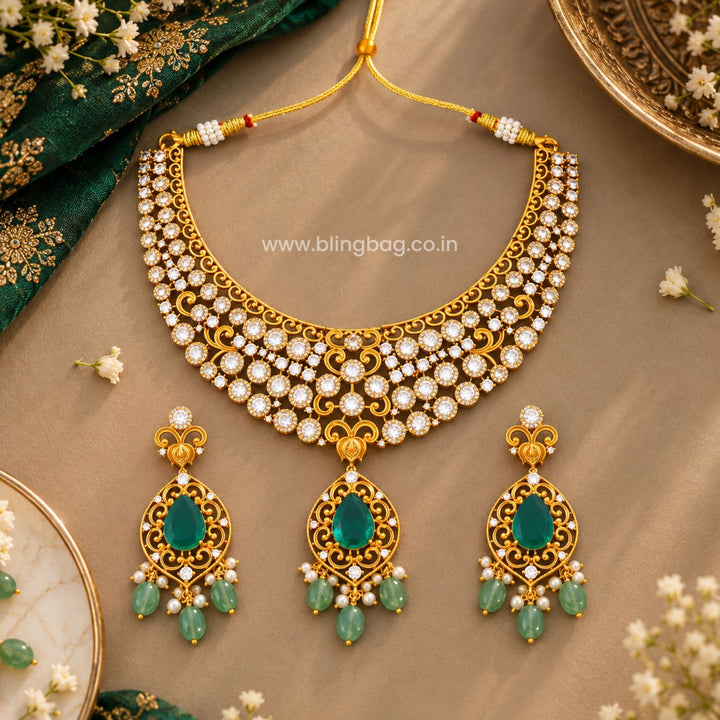 Golden Sarvika Antique Jewellery Set- New Arrival