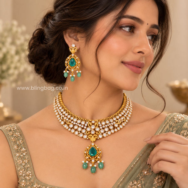 Golden Sarvika Antique Jewellery Set- New Arrival