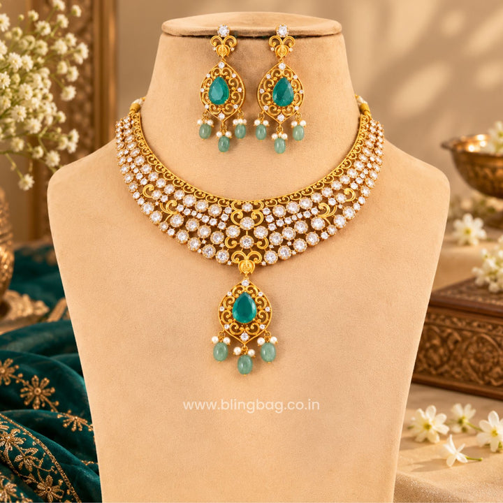 Golden Sarvika Antique Jewellery Set- New Arrival