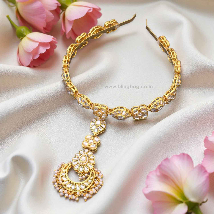 Golden Saryu Hairband With Tikka