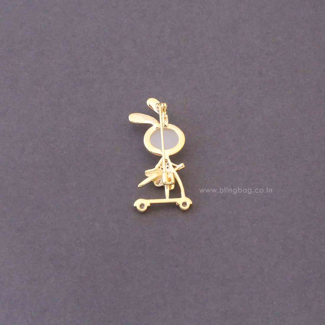Golden Scooter Bunny Brooch