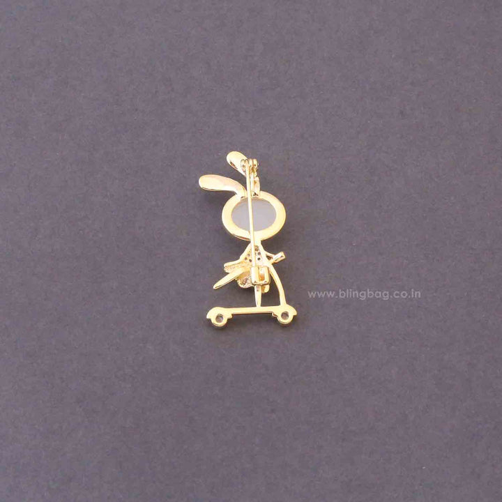 Golden Scooter Bunny Brooch