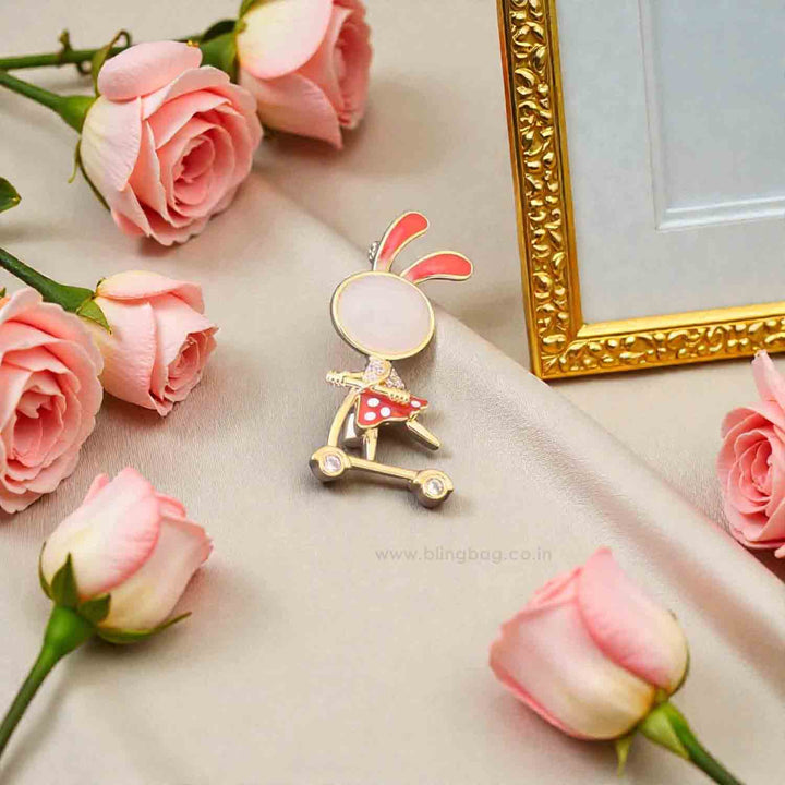 Golden Scooter Bunny Brooch