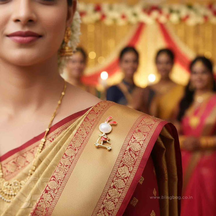 Golden Scooter Bunny Brooch