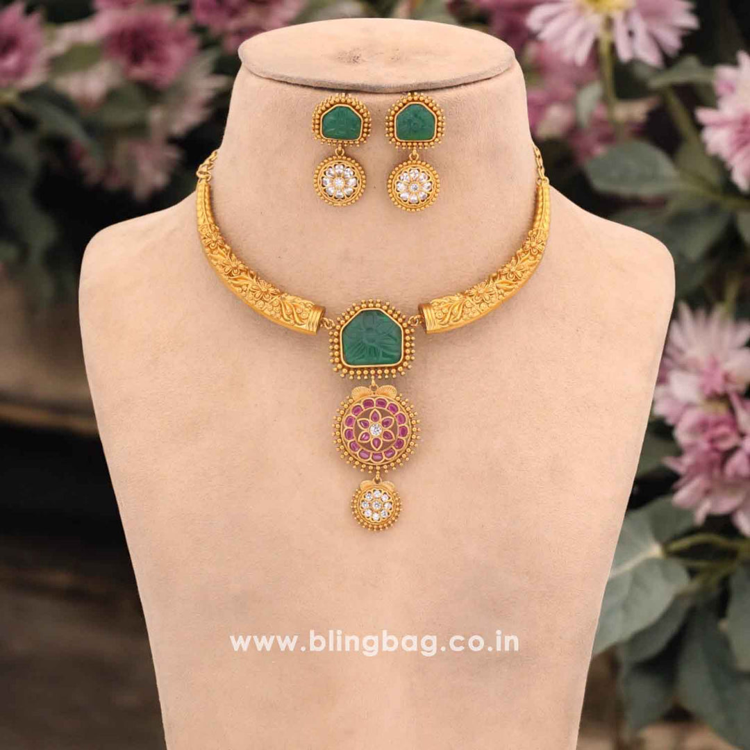 Golden Sharvisha Hasli Antique Jewellery Set - New Arrival