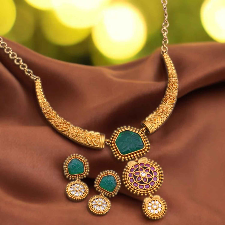 Golden Sharvisha Hasli Antique Jewellery Set - New Arrival