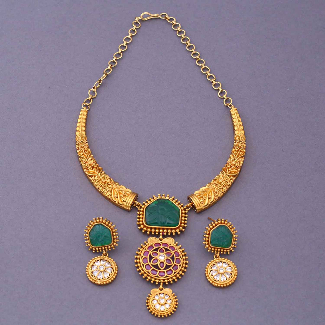 Golden Sharvisha Hasli Antique Jewellery Set - New Arrival