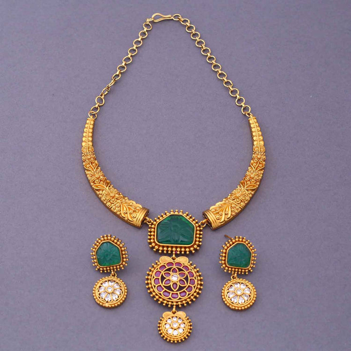 Golden Sharvisha Hasli Antique Jewellery Set - New Arrival