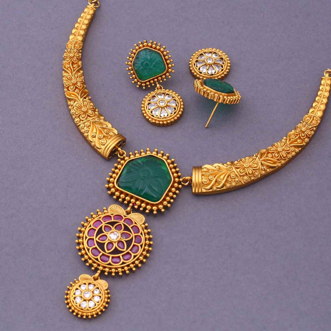 Golden Sharvisha Hasli Antique Jewellery Set - New Arrival