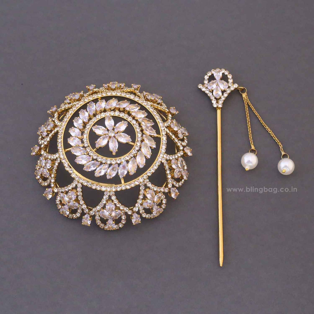 Golden Shravani Zirconia Small Hair Bun Cage