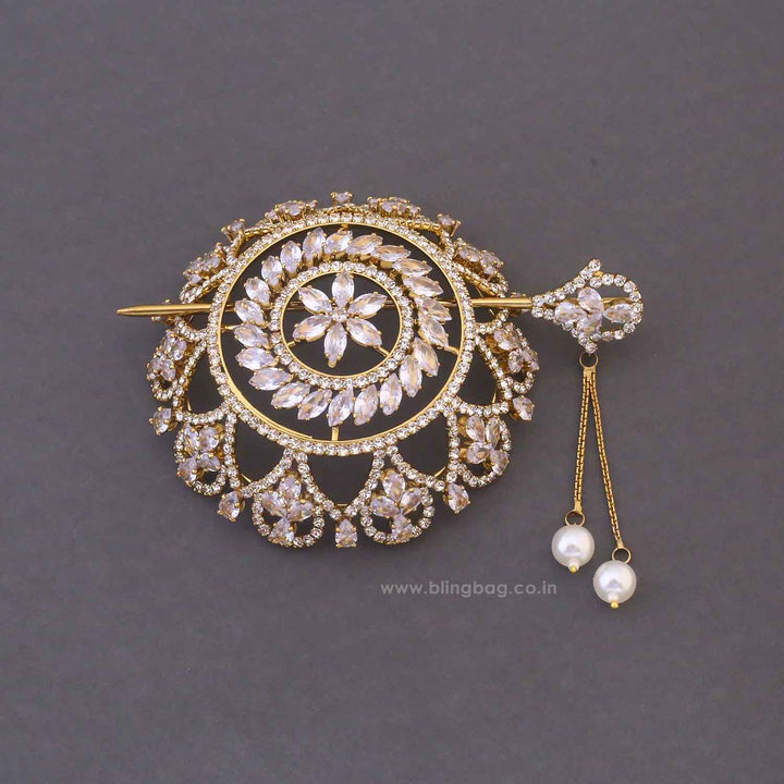 Golden Shravani Zirconia Small Hair Bun Cage