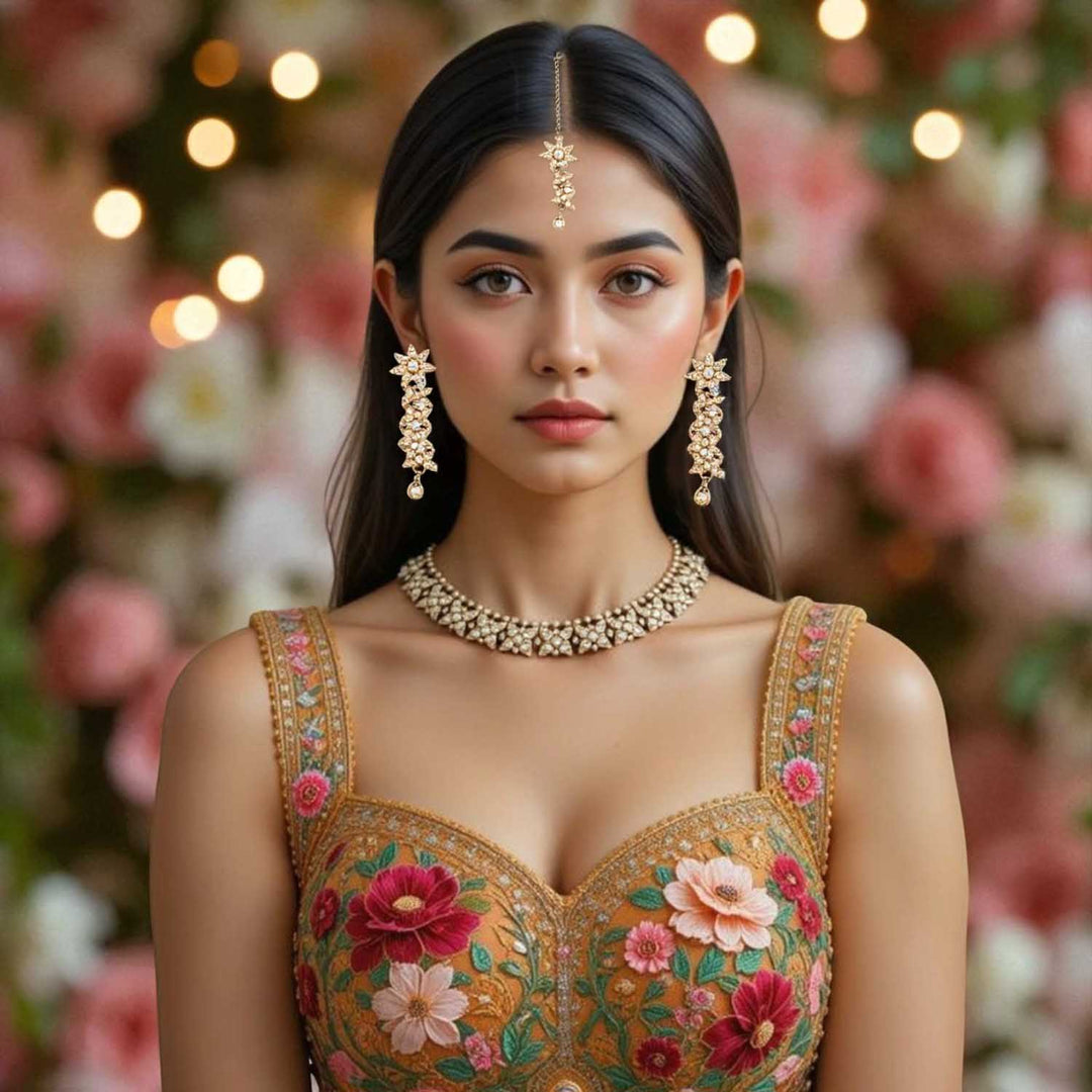 Golden Shreeja Kundan Jewellery Set