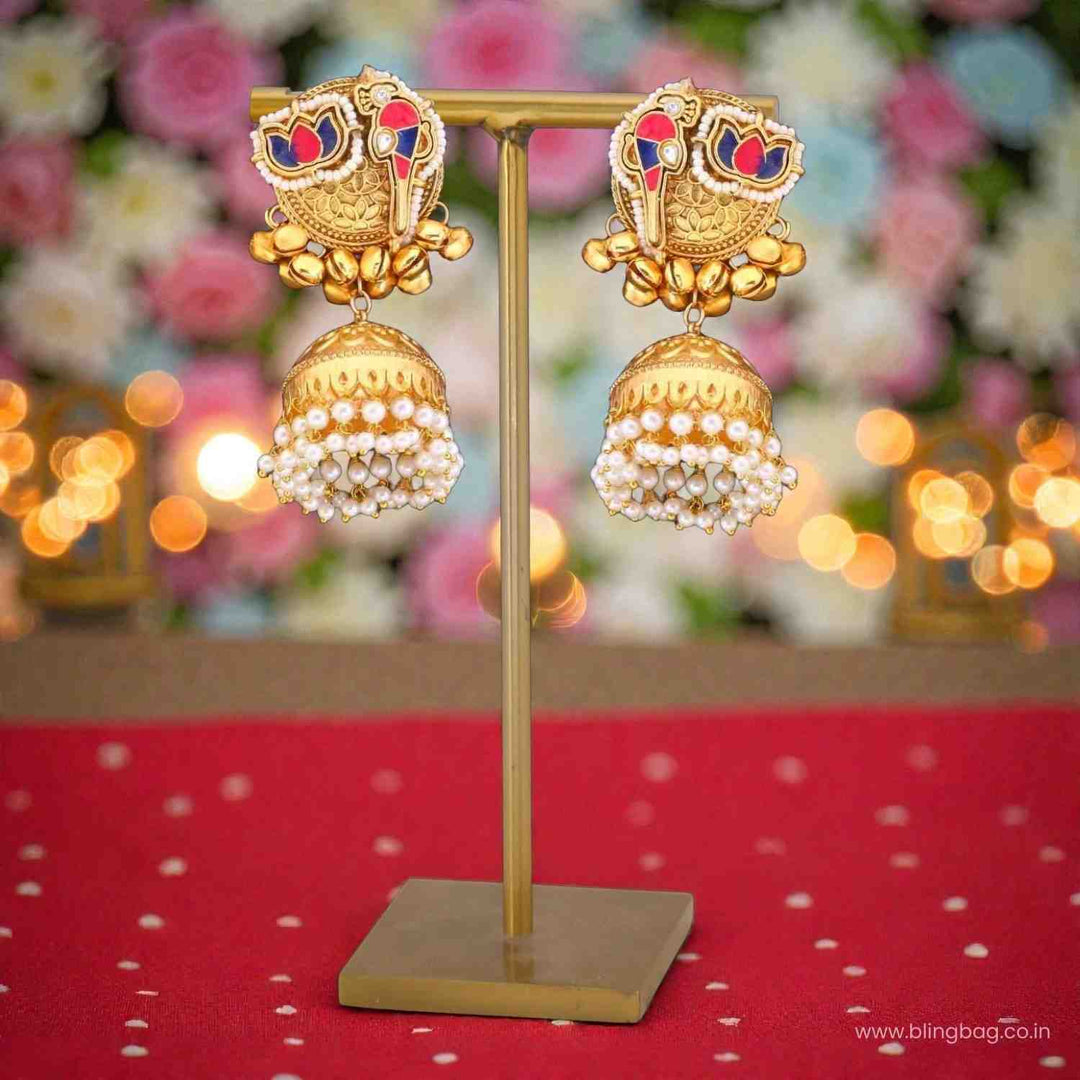 Golden Snehashi Oxidised Jhumkis