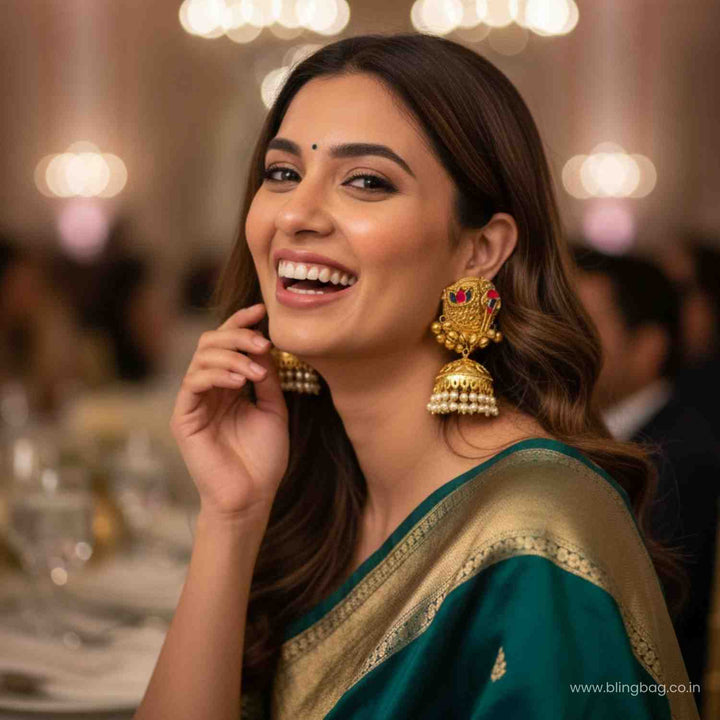 Golden Snehashi Oxidised Jhumkis