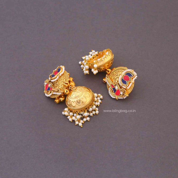 Golden Snehashi Oxidised Jhumkis