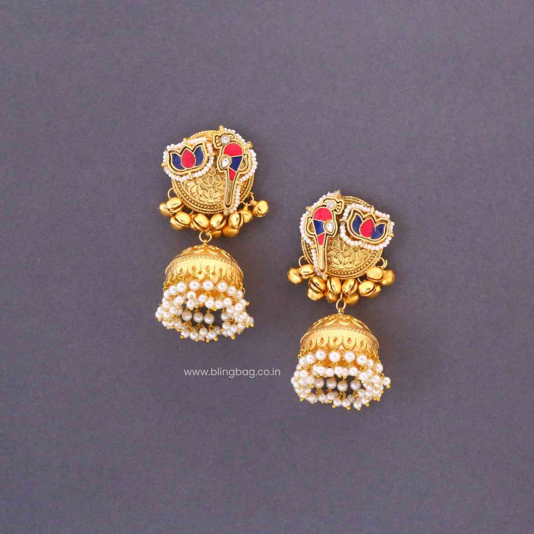 Golden Snehashi Oxidised Jhumkis