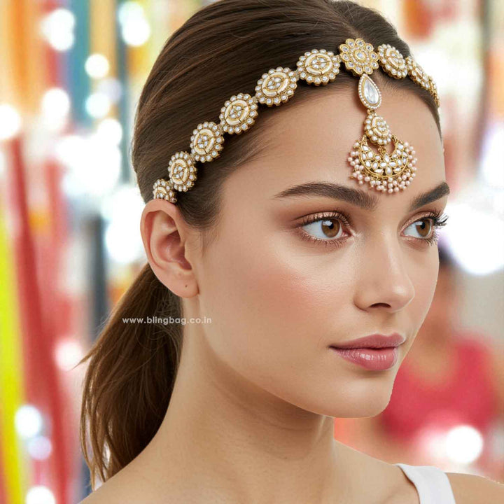 Golden Sohini Hairband With Tikka