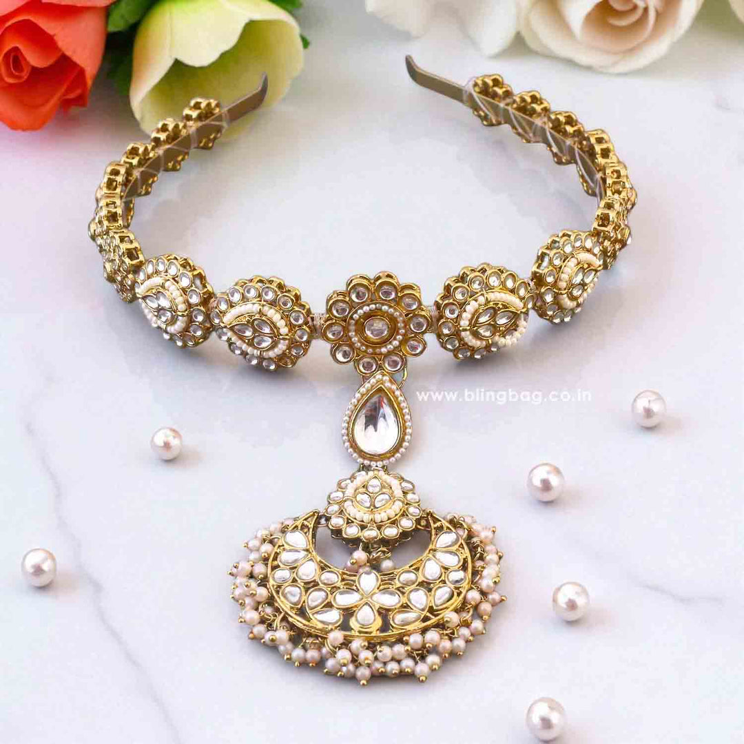 Golden Sohini Hairband With Tikka