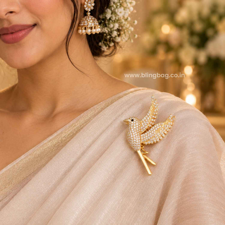 Golden Sparkle Bird Brooch