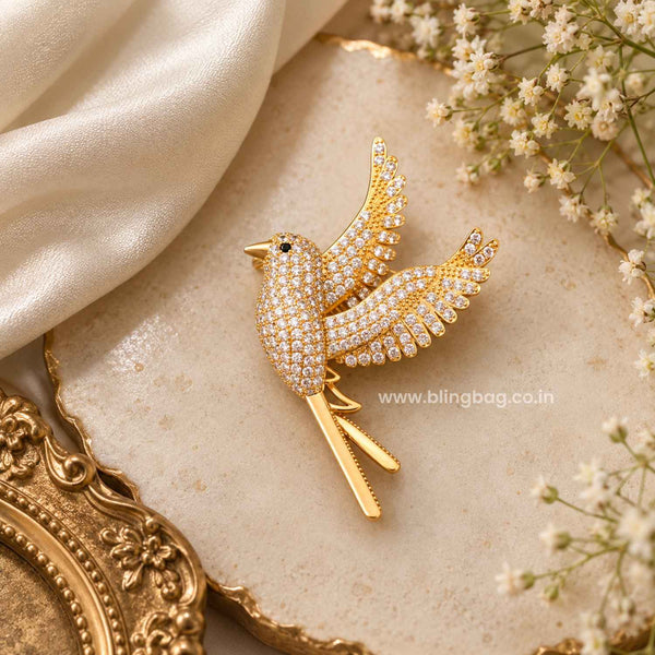 Golden Sparkle Bird Brooch