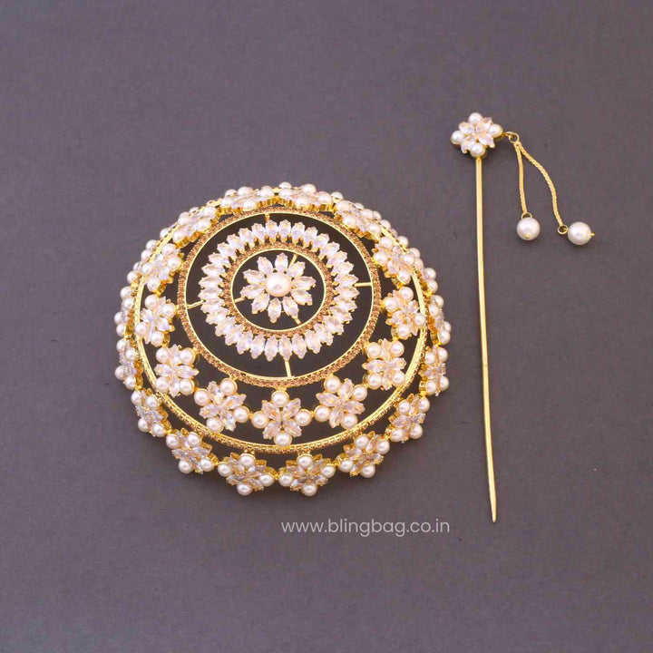 Golden Sravani Zirconia Large Hair Bun Cage