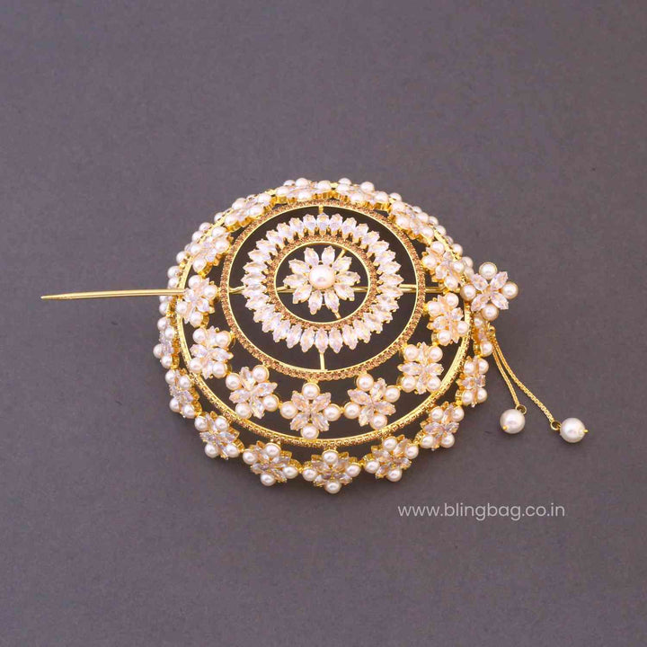 Golden Sravani Zirconia Large Hair Bun Cage