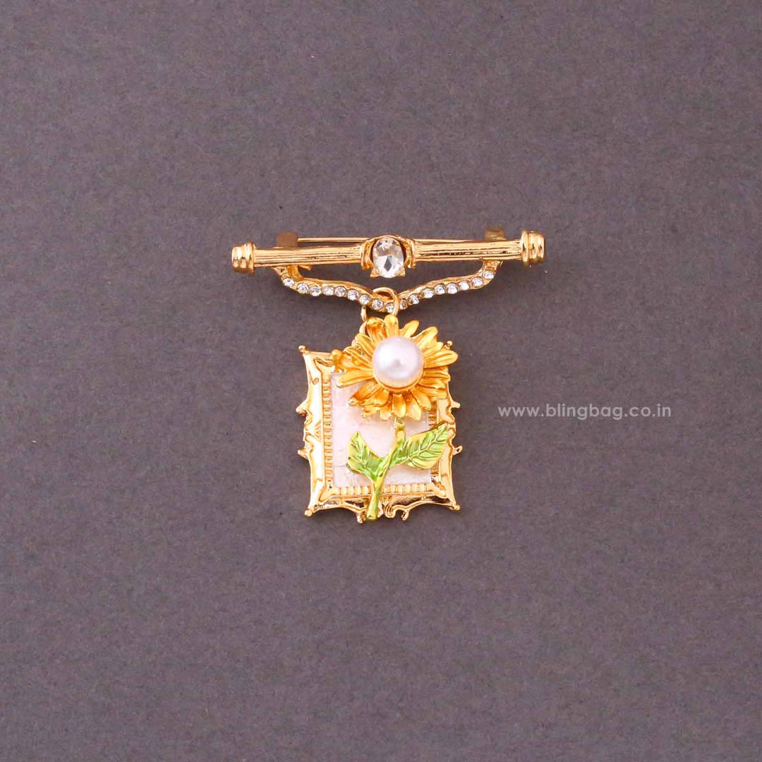 Golden Sunflower Pearl Brooch