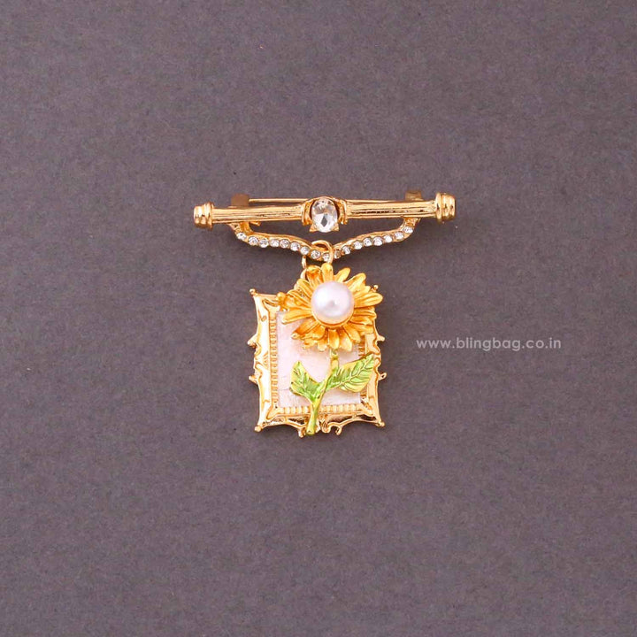 Golden Sunflower Pearl Brooch