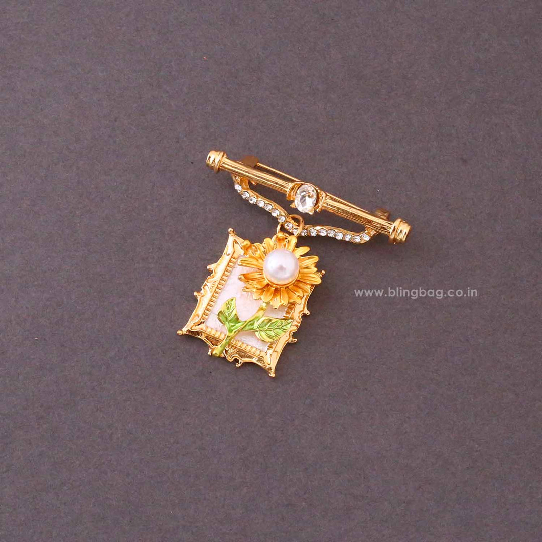 Golden Sunflower Pearl Brooch