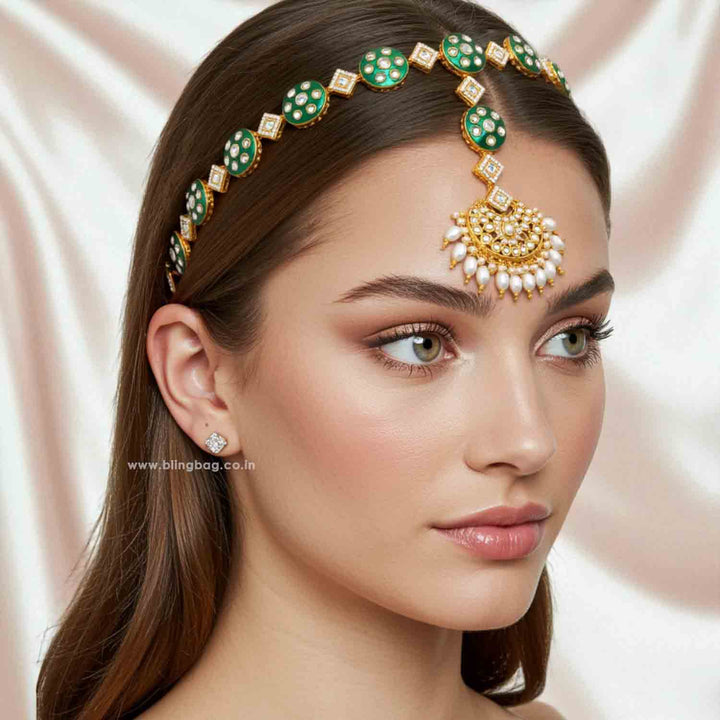 Golden Suparna Hairband With Tikka