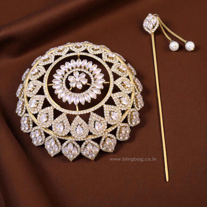Golden Surabhi Zirconia Large Hair Bun Cage