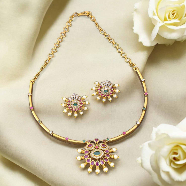 Golden Sutradhar Hasli Antique Jewellery Set - New Arrival