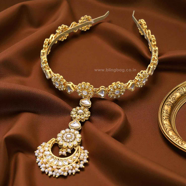 Golden Takshika Hairband With Tikka