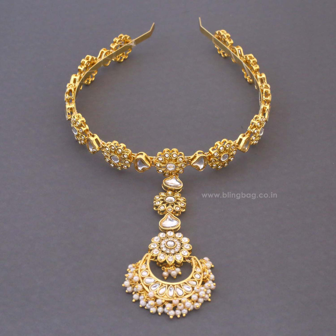 Golden Takshika Hairband With Tikka
