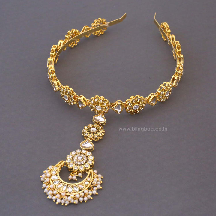 Golden Takshika Hairband With Tikka