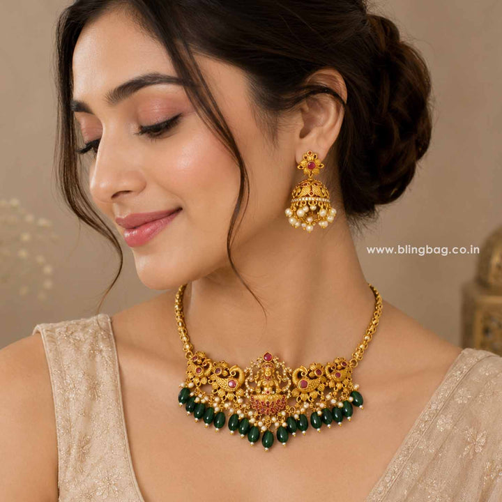 Golden Tanirika Temple Jewellery Set - New Arrival