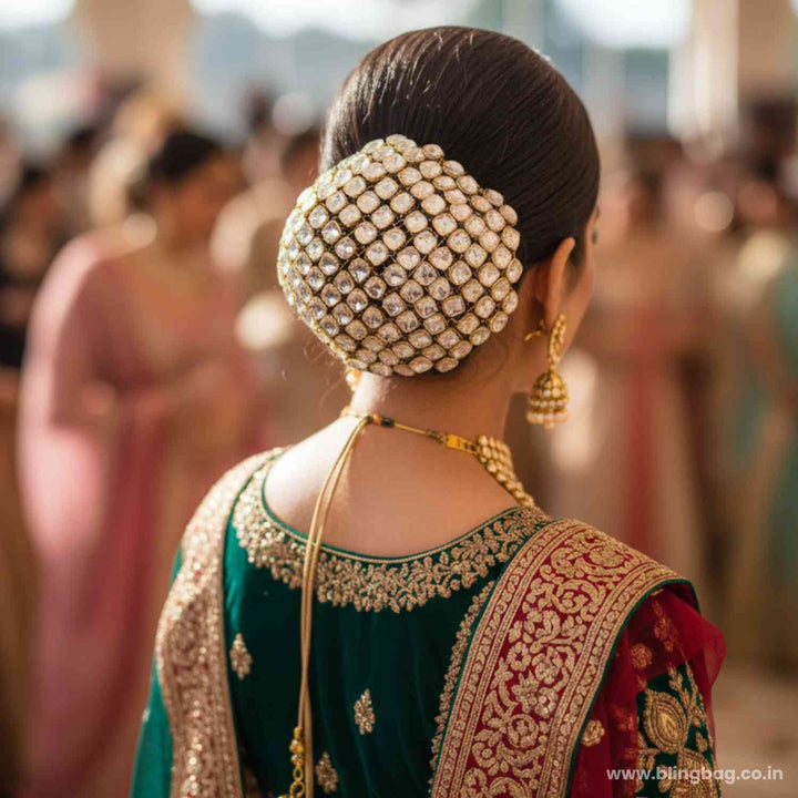 Golden Tanviani Kundan Hair Bun Cage