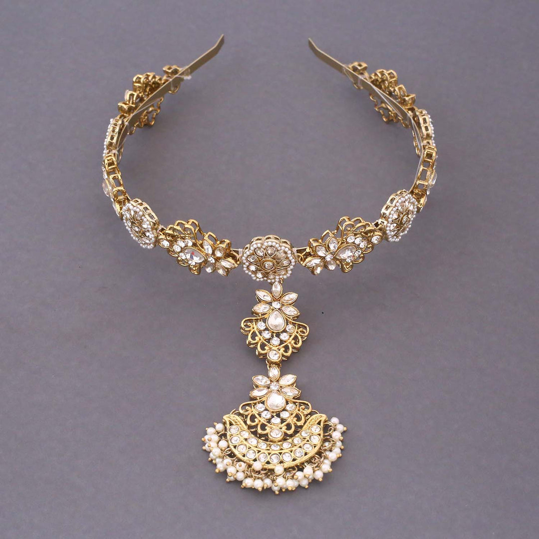 Golden Tripti Hairband With Tikka