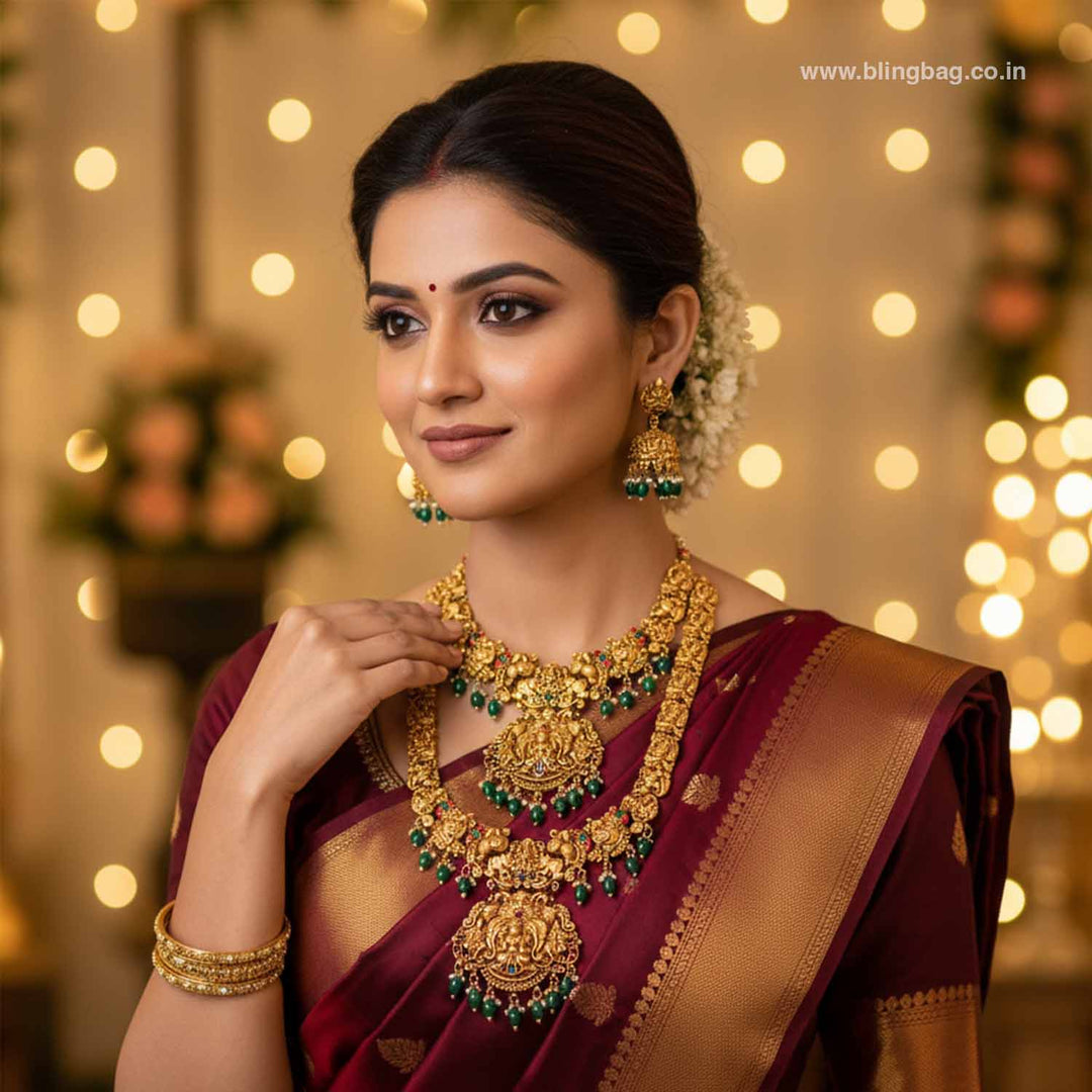 Multicolor Tripura Bridal Temple Jewellery Set - New Arrival