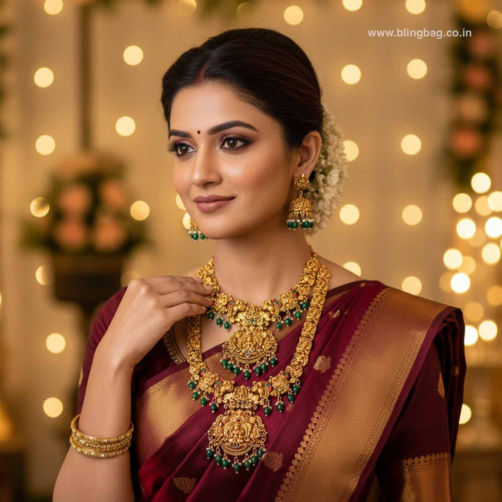 Multicolor Tripura Bridal Temple Jewellery Set - New Arrival