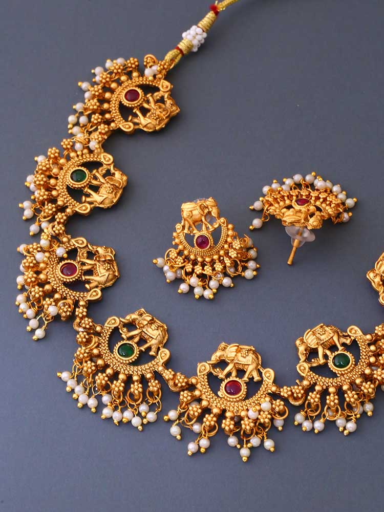 Golden Tripurari Temple Jewellery Set - New Arrival